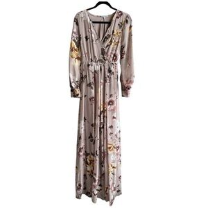 Baltic Born Lydia Maxi Dress V-neck long sleeves - Rose Floral Pattern, Medium